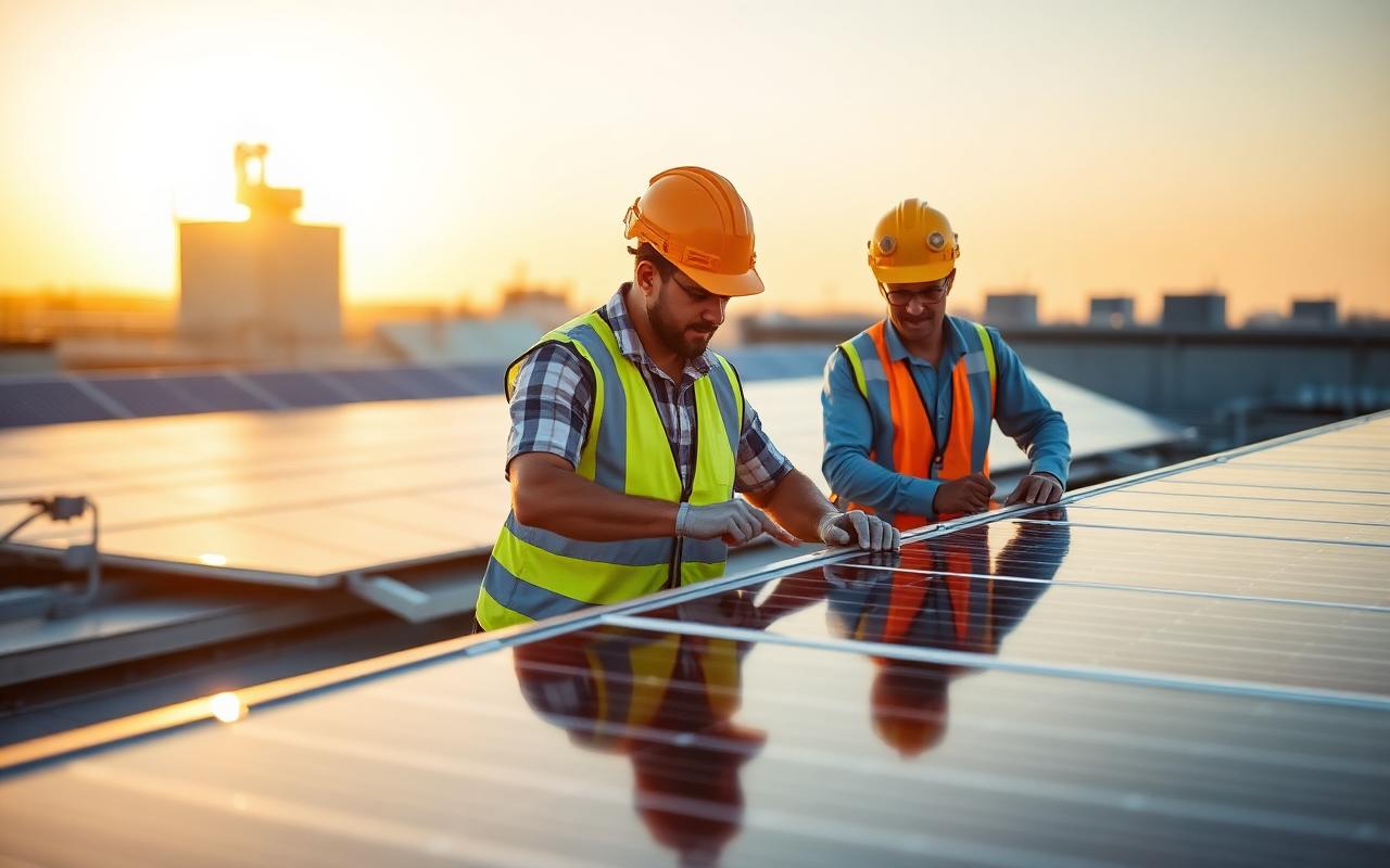 Engineers commissioning rooftop solar
